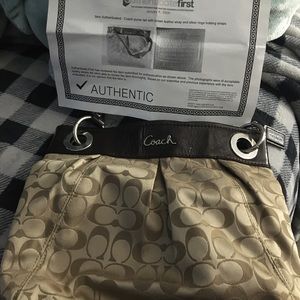 coach f15511 handbag ashley khaki/mahogany